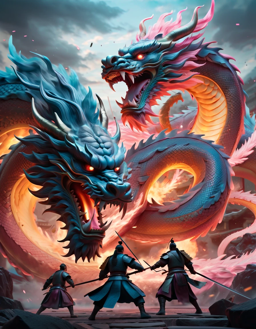 Dragon made of pure fire looking to the right, made of pure fire, facing to the right, close up, red dragon