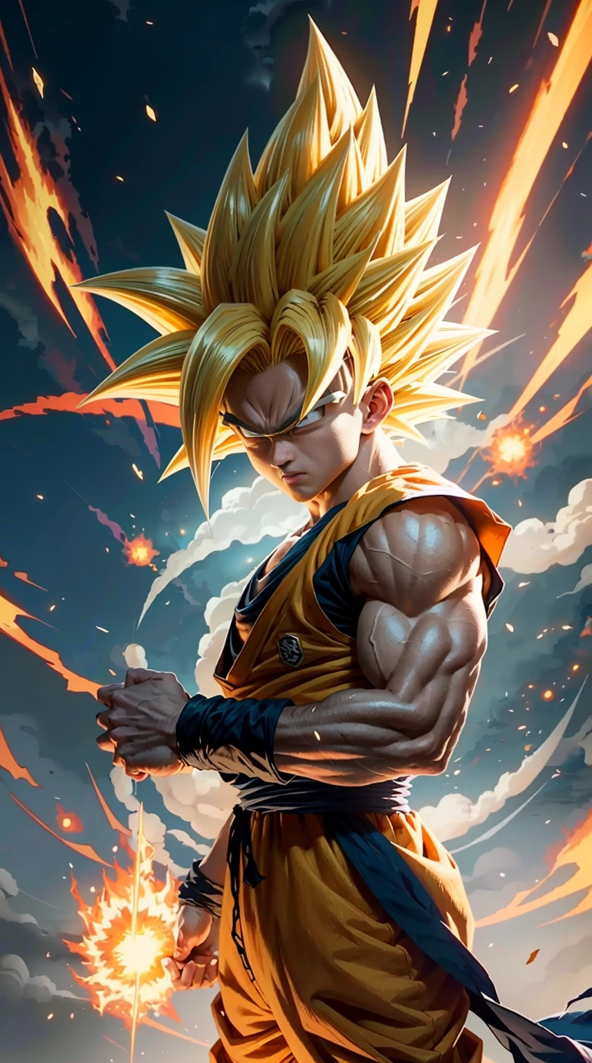 a close up of a cartoon character with a yellow hair, super saiyan, super saiyan goku, super sayan, super sayian goku, super saiyan 3, going super saiyan, dragon ball concept art, dragon ball artstyle, 4 k manga wallpaper, goku from dragon ball, an epic anime of a energy man, 4k anime wallpaper