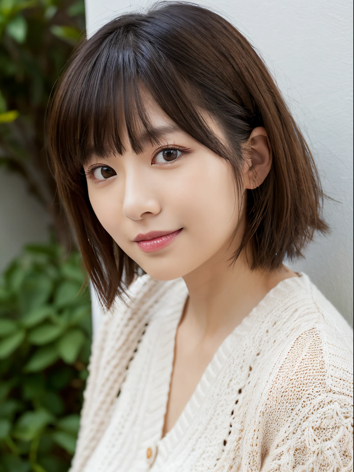 Top quality, hight resolution, Japanese, 1 beautiful woman,
skinny hair, thin hair, Thin Bangs, very short hair, short haircut, buzz cut hair,
age 38, Detailed skin, natural looking makeup, thick eyeshadow, extremally thin eyebrows, Highlighted eyes with eyeliner,
chuckle,
long-sleeve, Layer of clothes, natural clothes, Wide-leg pants, White clothes, Standing,
BREAK,
looking at viewer, from side, fully body photo, Studio Soft Light, catch light, simple background, White Room, Only the wall, White background