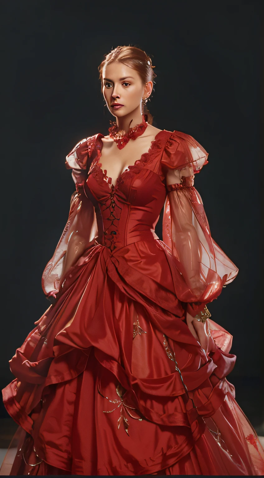 Red dress, Realistic, Details, Detailed, great render, translucent sleeves