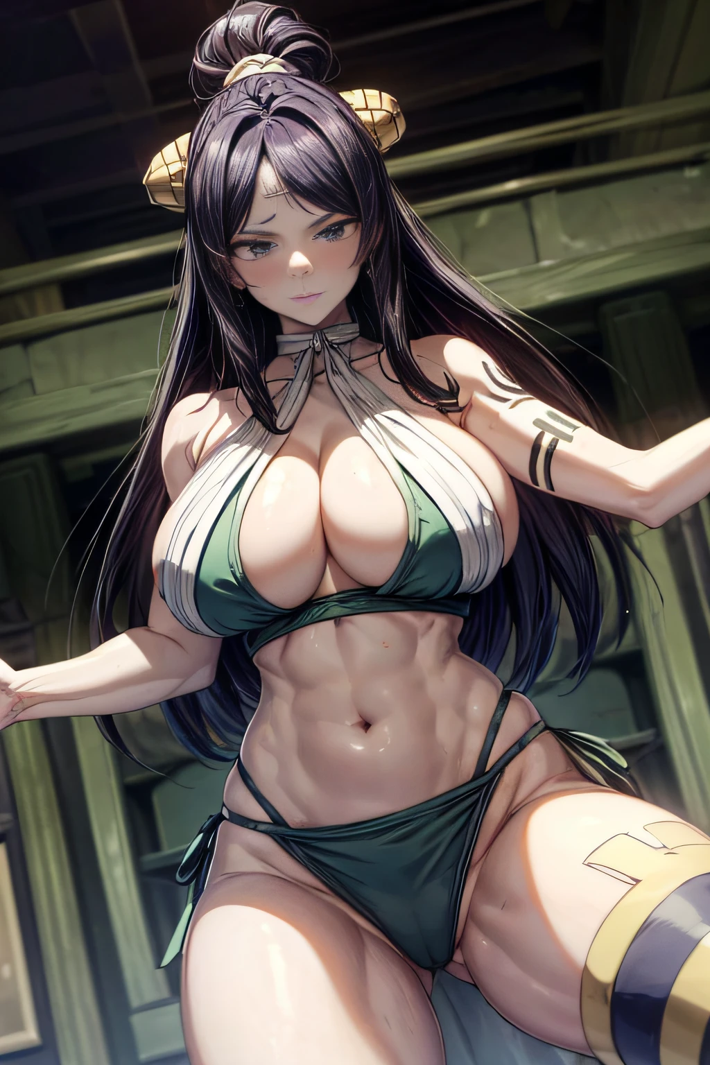 ((La mejor calidad)), ((Masutepiece)), ((detalles muy intrincados)),Beautiful, alta calidad, high resolusion, absurdos, light difussion, Detalles intrincados, Detalles intrincados, ((anime)), (anime:1.2) , (Cara perfecta:1.3), ojo extremadamente detallado, De color, highest details, colores vibrantes, alto contraste, (8k UHD:1.2), (fotorrealista:1.2),(Masutepiece:1.4), (La mejor calidad:1.4), realista,senos medianos. His truly remarkable physique.., featuring bulging muscles that ripple with power. His arms are adorned with immense sculpted biceps and triceps..., Cada fibra muscular definida、Intencional. Sus abdominales cincelados de seis paquetes son、Proudly shows dedication to physical strength, a testament to the hours spent honing her body to perfection. Clad in workout attire that accentuates her muscular form, Ella emana un aire de confianza y dominio. Gotas de sudor caen en cascada por su piel brillante, evidence of the intense physical exertion she undertakes. El gimnasio sirve como su dominio, Pushing the body to its limits、A sacred space that transcends the limits of what seems possible. pelo corto, beautiful colored hair, blushed ,18+ cara,cara, ,wet mouth,Arte NSFW, curva del cuerpo, lleno , ((cuerpo completo)), cuerpo completo, random position, random pose position, random position, Camisa de belleza, (parte superior del cuerpo_cuerpo),(grande_cuerpo:1.5), cuerpo perfecto, pose, chica traviesa, (tacto:1),Tatto in the stomach, ((1chica en:1)), cuerpo completo, dark skin, Humano, ((lleno_cuerpo)),((tetona:1.5)),corto_cabello,(apretado_traje),(dynamic_pose),(aleatorio_pose),((cuerpo_constructor:1.5)),(Salir_piernas:1.5)