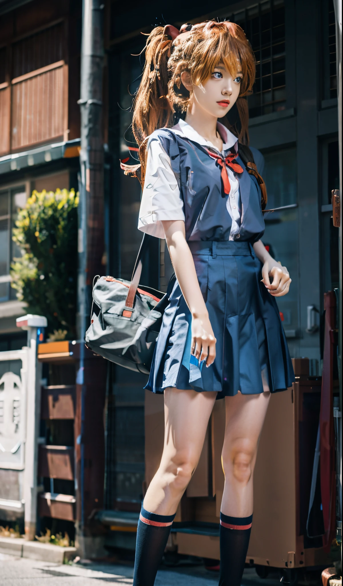 anime girl in school uniform standing in front of a building, a hyperrealistic schoolgirl, hyperrealistic schoolgirl, realistic anime 3 d style, realistic schoolgirl, photorealistic anime girl render, beautiful anime high school girl, painted in anime painter studio, made with anime painter studio, photorealistic anime, smooth anime cg art, anime styled 3d, anime. soft lighting