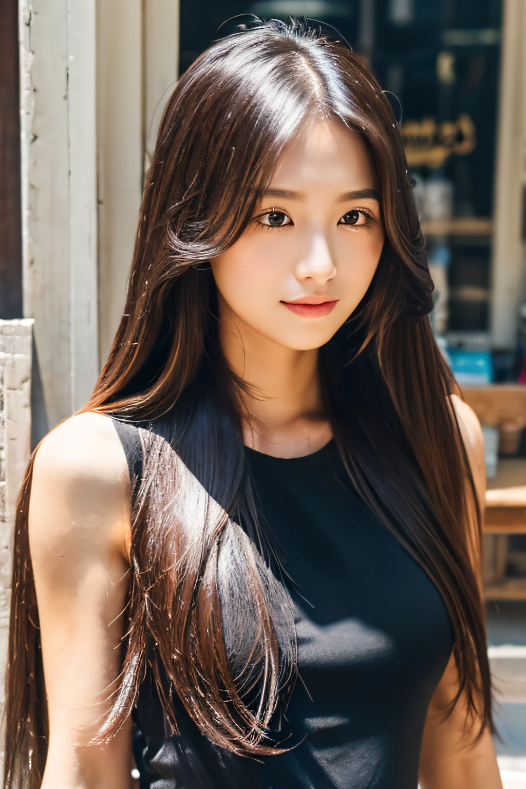 long hair girl，brace vest