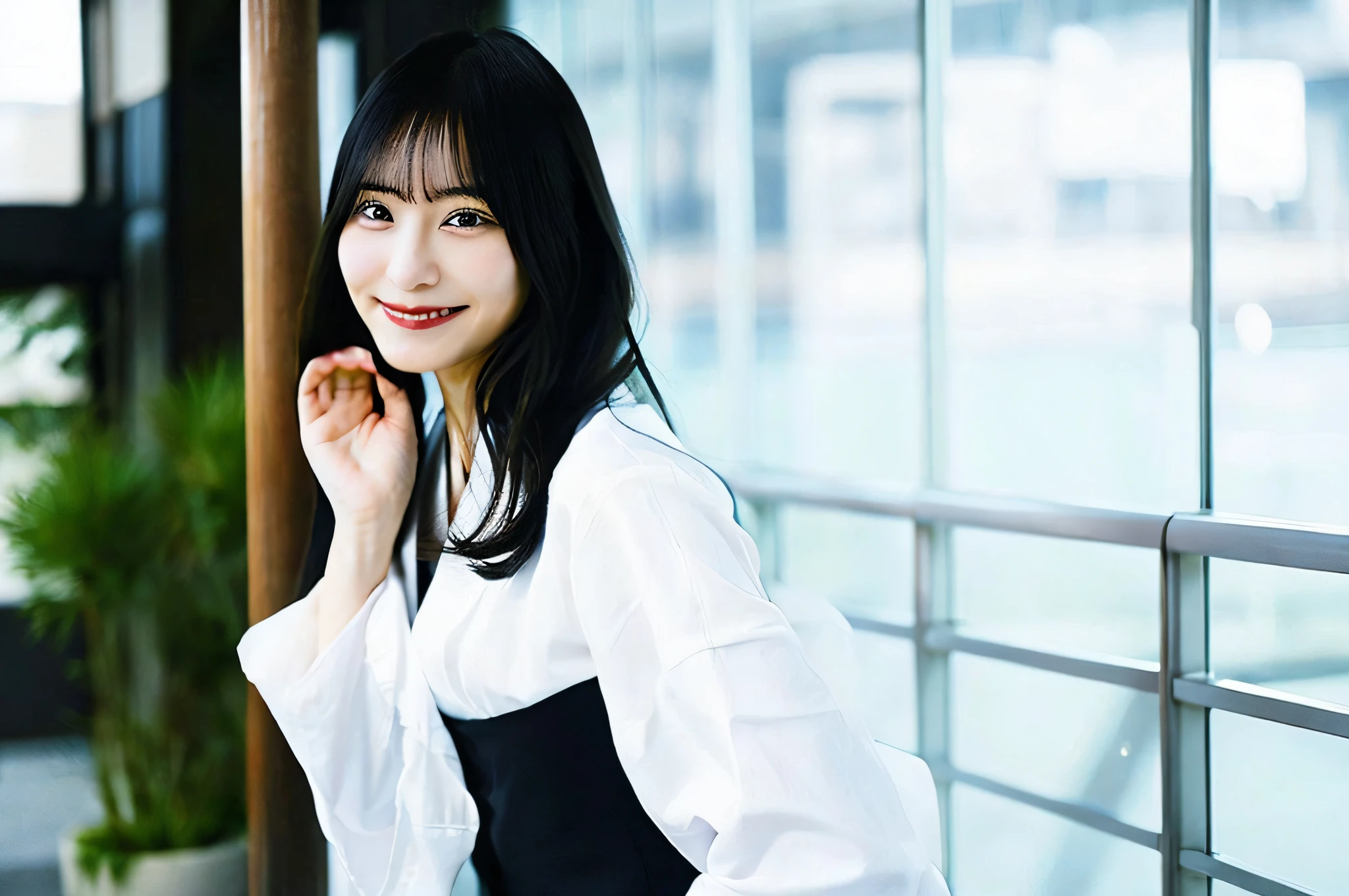 japanes、kindly smile、Long Black Hair、business style、masterpiece
