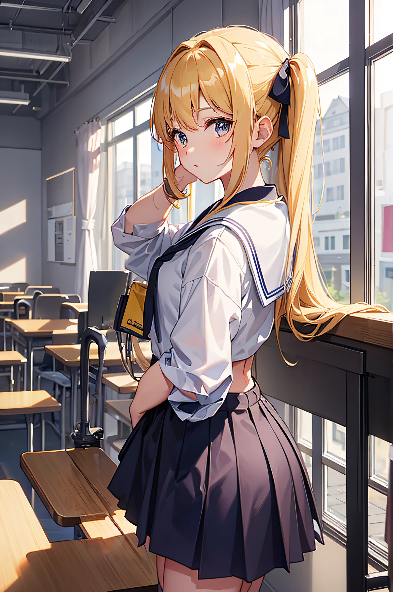 Both hands on chest, white blouse, short sleeves, girl's hands, soft texture