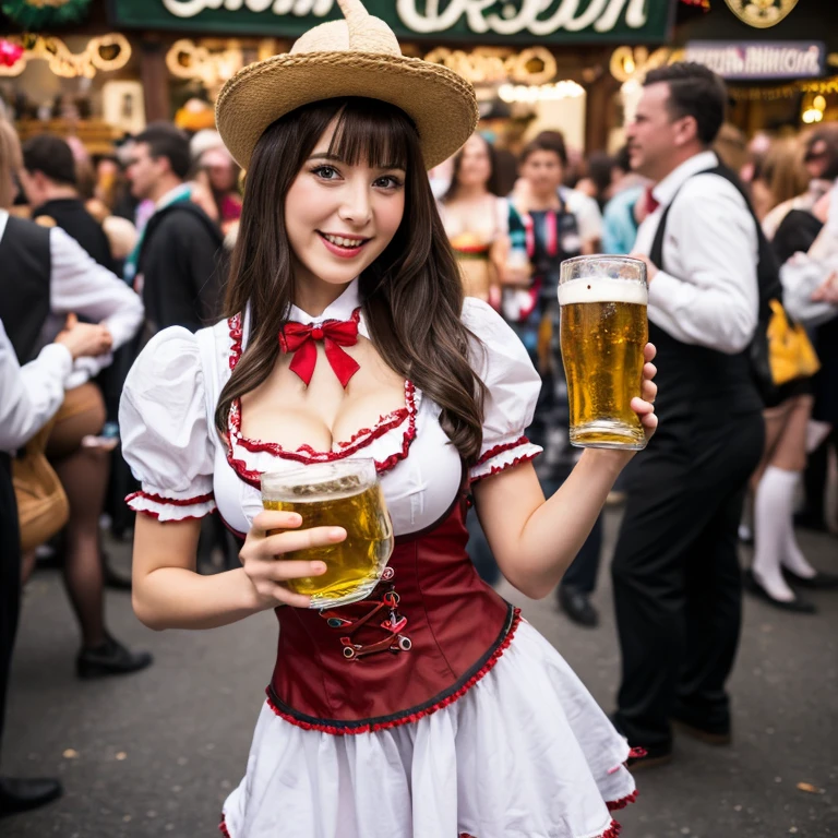 nipples exposed　A dark-haired　bunnygirl　Huge breasts　Opening legs　Oktoberfest　Traditional costumes　Holding a beer mug