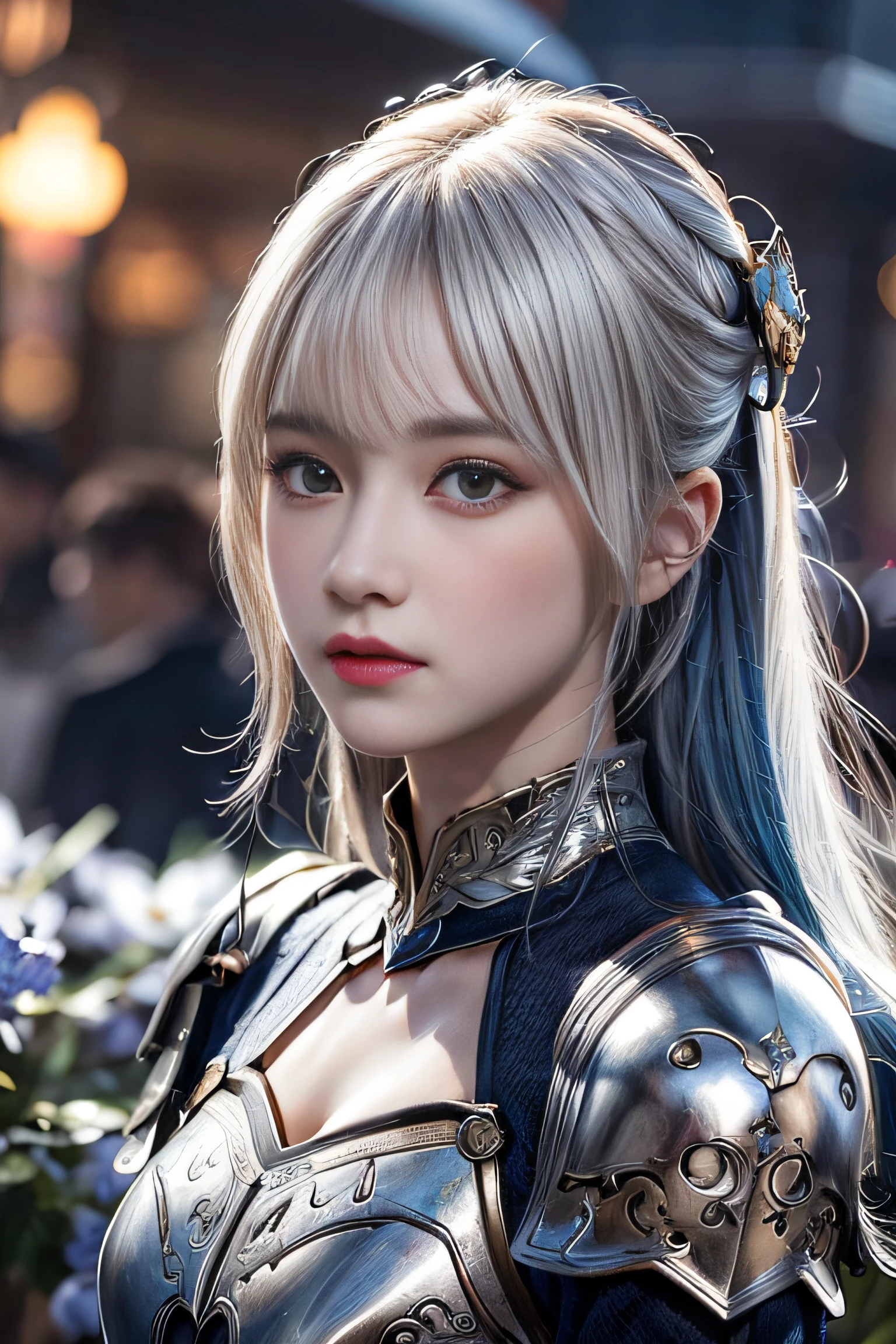 ​masterpiece, 1 beautiful girl, Detailed eye, Swollen eyes, top-quality, 超A high resolution, (reality: 1.4), 电影灯光, very extremely beautiful, Beautiful skins, A slender, Forward-facing body, (A hyper-realistic), (hight resolution), (8K), (ighly detailed), ( Best Illustration), (beautifully detailed eyes), (ultra-detailliert), 详细的脸, Bright lighting, Professional Lighting、the most beautiful and sexy cyberpunk girl, blonde hair, blue eyes, wearing incredibly detailed futuristic cyberpunk battle armor, huge enormously gigantic tits, cleavage showing, tons of tattoos and piercings, in hyper futuristic city metropolis, cherry blossoms blowing in the wind, incredibly cinematic, incredibly perfect masterpiece, high quality, high resolution