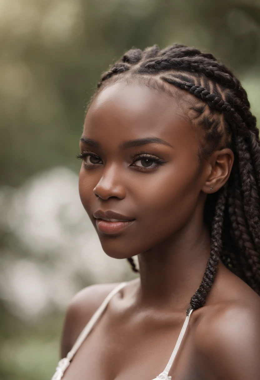 ((Very Dark African skin)), ((Very deep ebony skin)), ((Its beauty is undeniable)), ((Excited cute face)), ((Hyper detailed perfect eyes)), ((Braided African hair)), ((attitude playful)), ((Seductive)), ((sexy)), ((skin)), Cute african  girl, seios enormes, white lingerie, legwear, Spaltung, Raumschiff, Meisterwerk, ultra-detailliert, ultra realistisch, crazy details, Ansicht von hinten