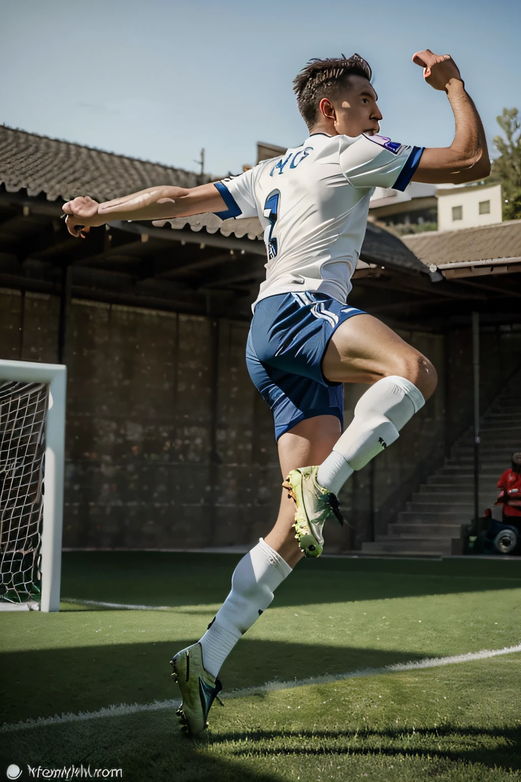 (best quality, masterpiece),(A soccer player scoring a bicycle kick goal ), realistic background