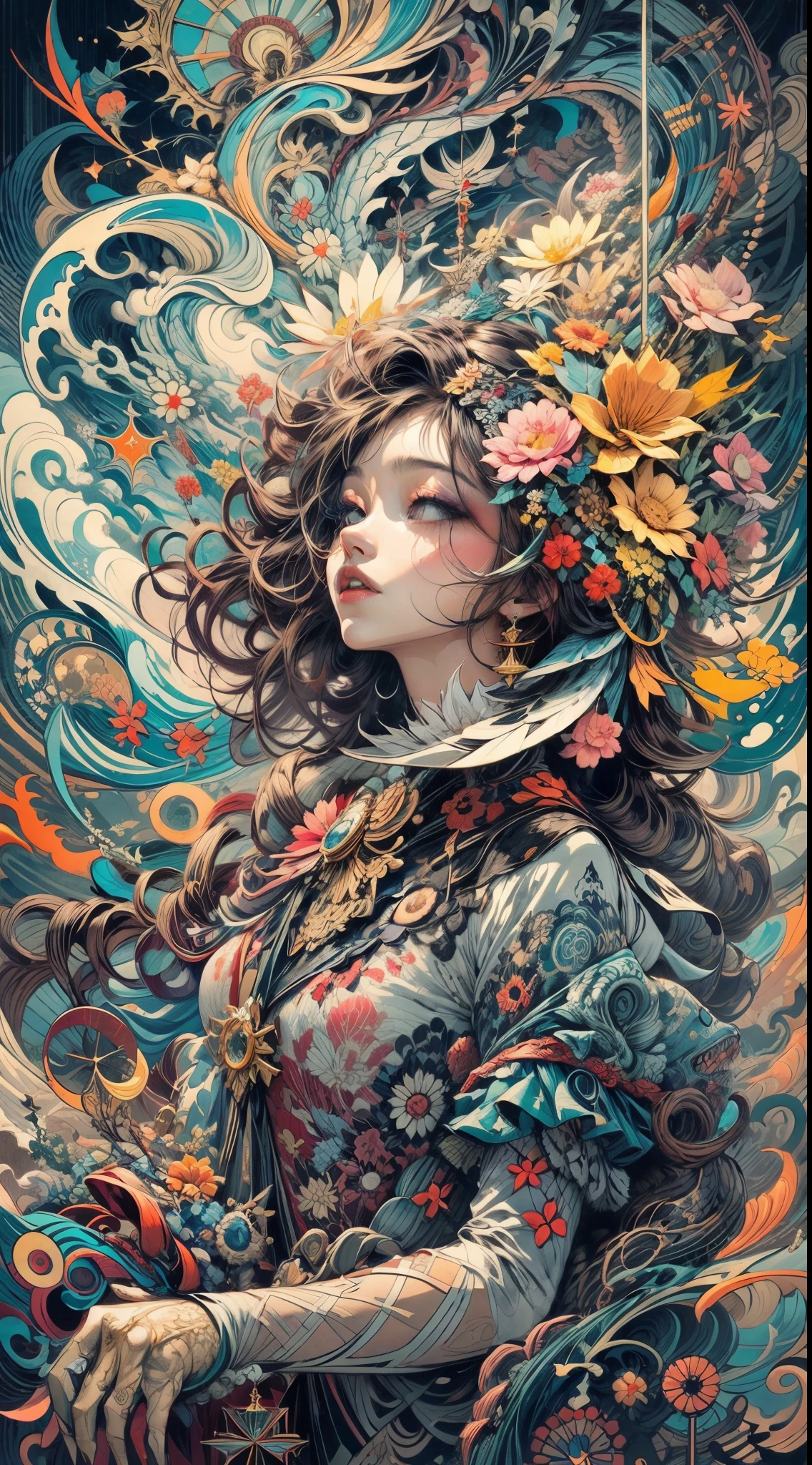 official art, unity 8k wallpaper, ultra detailed, beautiful and aesthetic, masterpiece, best quality, (zentangle, mandala, tangle, entangle), (fractal art:1.3) , 1girl, extremely detailed, dynamic angle, cowboyshot, the most beautiful form of chaos, elegant, a brutalist designed, vivid colours, romanticism, by james jean, roby dwi antono, ross tran, francis bacon, michal mraz, adrian ghenie, petra cortright, gerhard richter, takato yamamoto, ashley wood, atmospheric, ??????? of musical notes, streaming musical notes visible