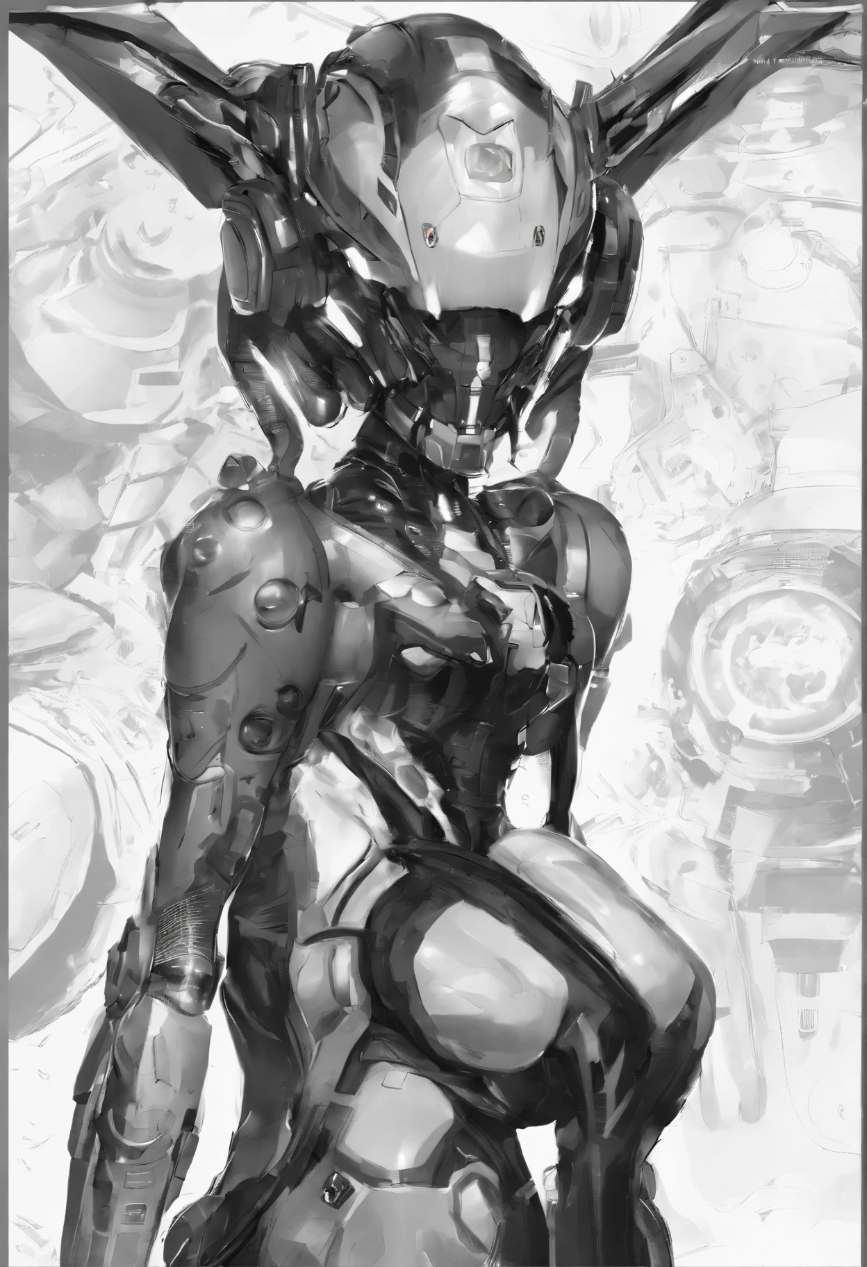 masterpiece, best quality, ultra detailed, <lora:yoru_ni_kakeru_style:1> <lora:Elster:1> elster, elster signalis, black hair, short hair, cyborg, red chest, mechanival arms