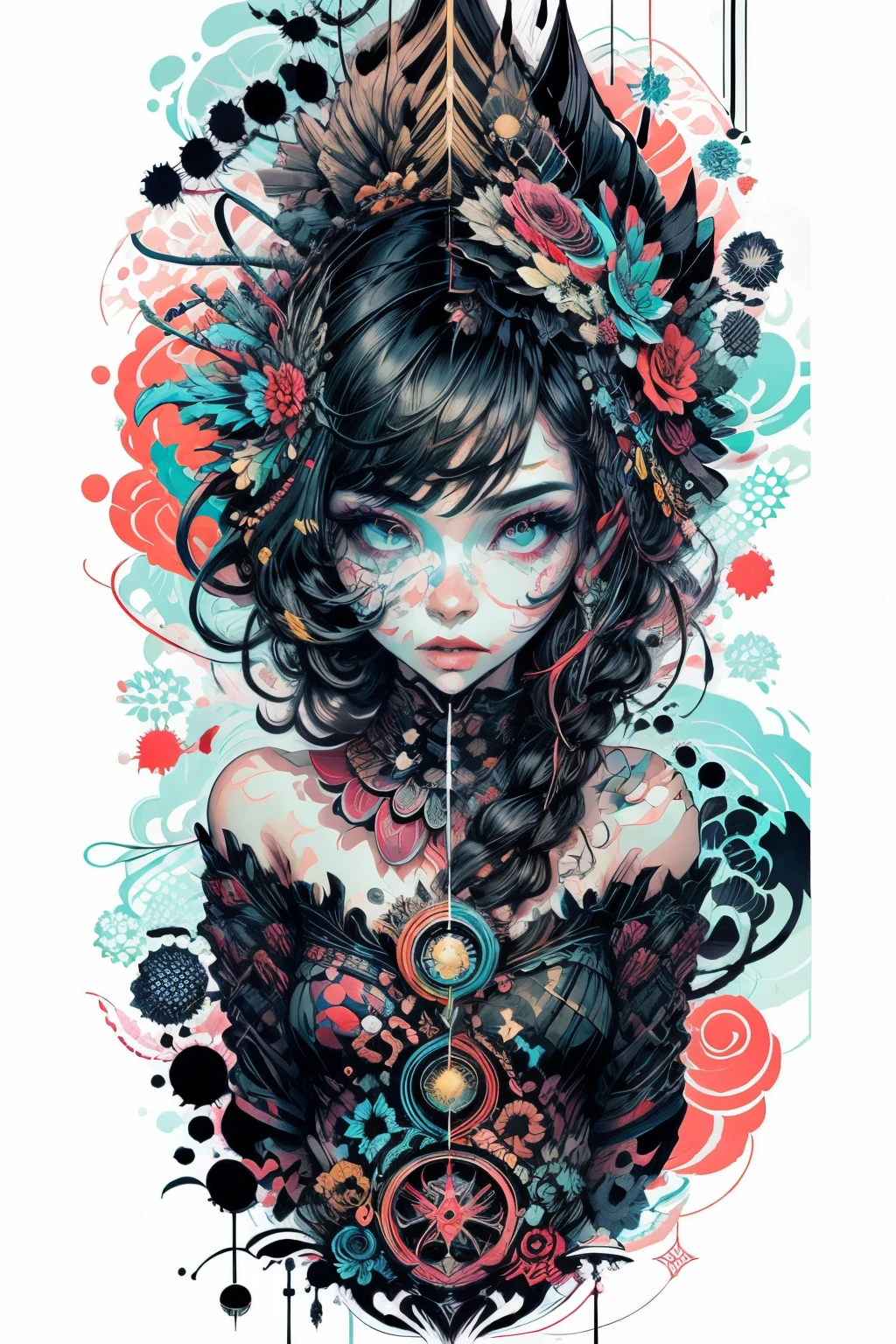 official art, unity 8k wallpaper, ultra detailed, beautiful and aesthetic, masterpiece, best quality, (zentangle, mandala, tangle, entangle), (fractal art:1.3) , 1girl, extremely detailed, dynamic angle, cowboyshot, the most beautiful form of chaos, elegant, a brutalist designed, vivid colours, romanticism, by james jean, roby dwi antono, ross tran, francis bacon, michal mraz, adrian ghenie, petra cortright, gerhard richter, takato yamamoto, ashley wood, atmospheric, ecstasy of musical notes, streaming musical notes visible