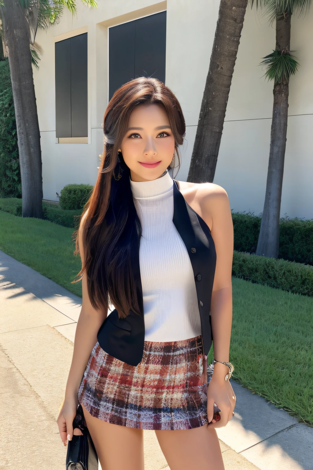 Longhaired Beauty,brace vest,short skirt