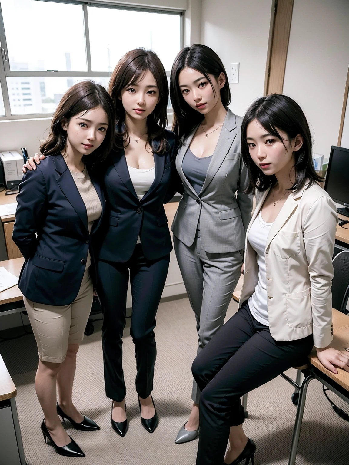 NSFW:1.1, top-quality、masutepiece、From the ceiling、All women:2, Take the office elevator、Japan salaried employee organizations|(All beautiful girls in their 20s {Naked:0.6|Wearing panties:0.4} In a business jacket {and skirts:0.5})、ultra gigantic tits、Detailed{faces, skins, Eyes, nase, Bocchi}, POV, Abnormalities in daily life、Composition with depth