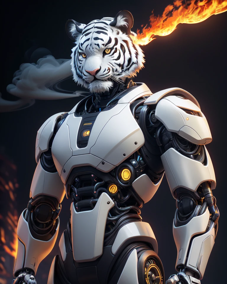 On the E621, Ruan Jia, Pinodeheni, hairy pubic, Humanity, droid(White Tiger:1.4), 1 male robot, Teenage blonde (cybernetic faces:1.4), tilt, Front view, shoulder breakthrough
((metal reflection fire, large flames, Foggy sections, Smoke and dark background)), Cinematic, Atmospheric, 4K, Luzes Realistas, Taken with a Hasselblad camera, ZEISS lens, 50 mm 1.2 lenses, octaneratingrendering, hyper realisitc, Luzes Realistas, realisticlying, photographrealistic, unreal-engine, The  very detailed, Complicated details,  solo portrait.