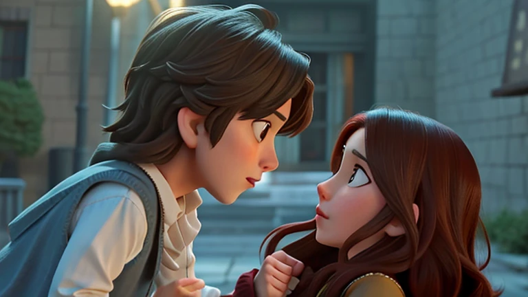 there a man and a woman that are looking at each other, background is at the street at night, they look to each other angirly, the gairl lain at a side of a parked car, she looks scared fan art, shot from movie, shallan davar, still from the movie, looking to his side, still from a fantasy movie, still from a movie, screenshot from a movie, still shot from movie, the most beautiful scene, still from movie, still from a terence malik film, masterpiece, highly detailed, best quality, 4k of the attached picture