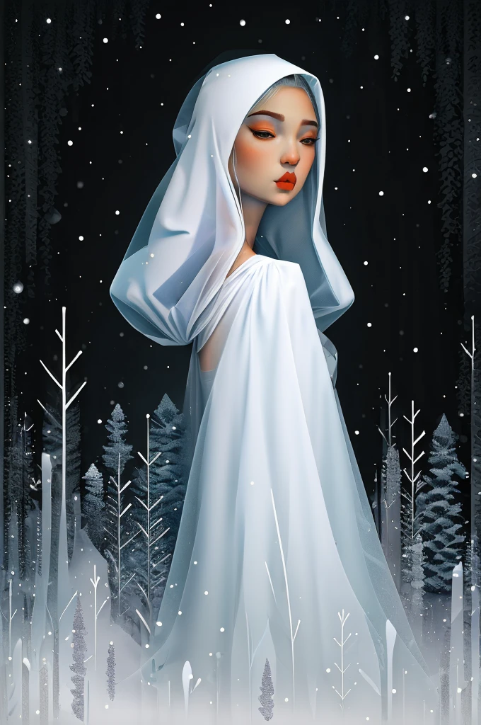 snow queen drawing, kokoshnik made of Christmas balls, Thin hood, Beautiful landscape, vector art, many details, Refined sensuality, Realistic, hiquality, work of art, hyper-detailed, Professional, filigree, hyper realisitc, Professionally thought out details, Transparent, delicate pastel colors, Backlit, Contrast, Fantastic, Nature, Fabulous, unreal, translucent, Glowing, Clear lines