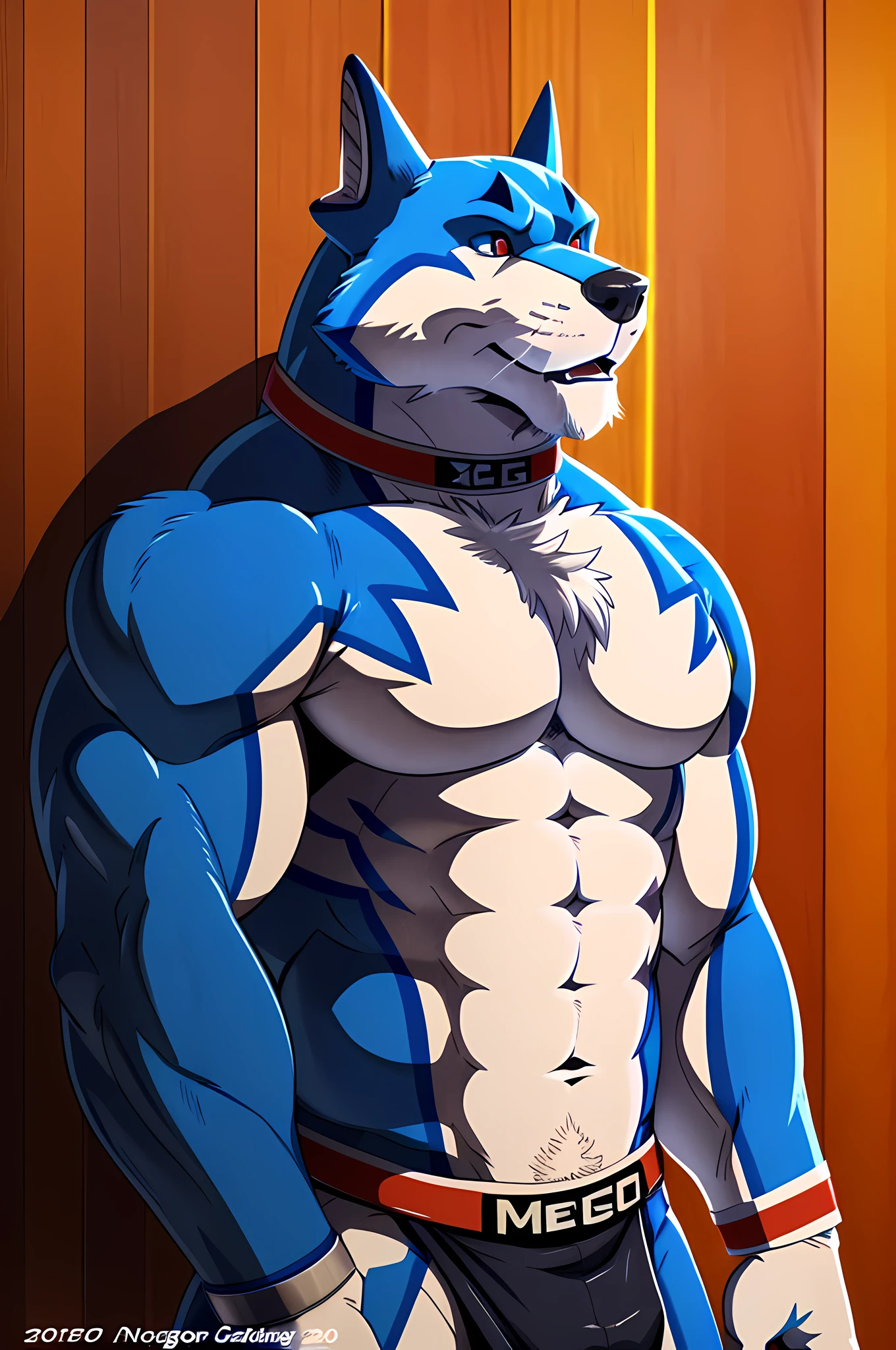 (1boy), solo, male, kemono, (blue wolf), white torso, (naked), wolf ears, handsome, muscular, adult, hunk, hot body, (detailed black eyes), detailed face, detailed hands, white eyebrows, (1 detailed big hard penis erection), thick body, nipples, (full-body), cute face, 1 tail, 5 fingers/hand, 6-pack abs, masterpiece, high res, best quality), 8k, perfect art, (nsfw), (lineart), best anatomy