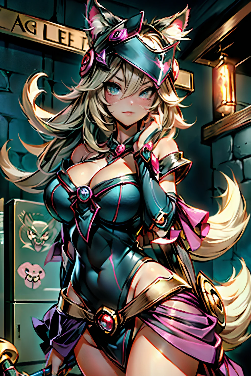 K/De_Ahri, 1girl, Ahri (liga de leyenDes, Orejas de animales, cabello rubio, solamente, Orejas de zorro, K/De (League of Legends), Cabello largo, escote, cola, marcas de bigotes, Mirando al espectador, marca facial, gargantilla, senos grandes, hombros desnudos, Cola de zorro, jewely, ojos amarillos, Parte superior del cuerpo, multiple tails, flequillo, brillante, 鎖骨, Ombligo cubierto, Pendientes