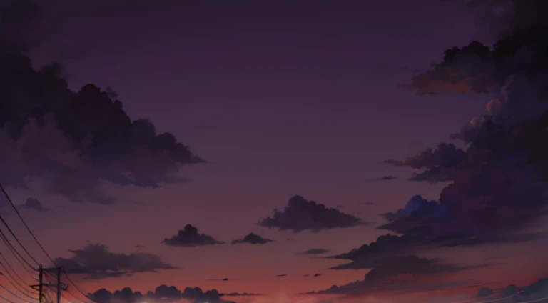 At sunset，There  a train on the tracks，the sky background, Anime Sky, Anime Cloud, anime backgrounds, Dawn background, evening ; wide wide shot, Dusk sunset background, atmospheric anime, Dusk sky, anime atmospheric, Cloudy sunset, beautiful dusk, random background scene, anime movie backgrounds, wide angle establishing shot, Close establishing shot, Sky settings, Dusk sky, cloudy night