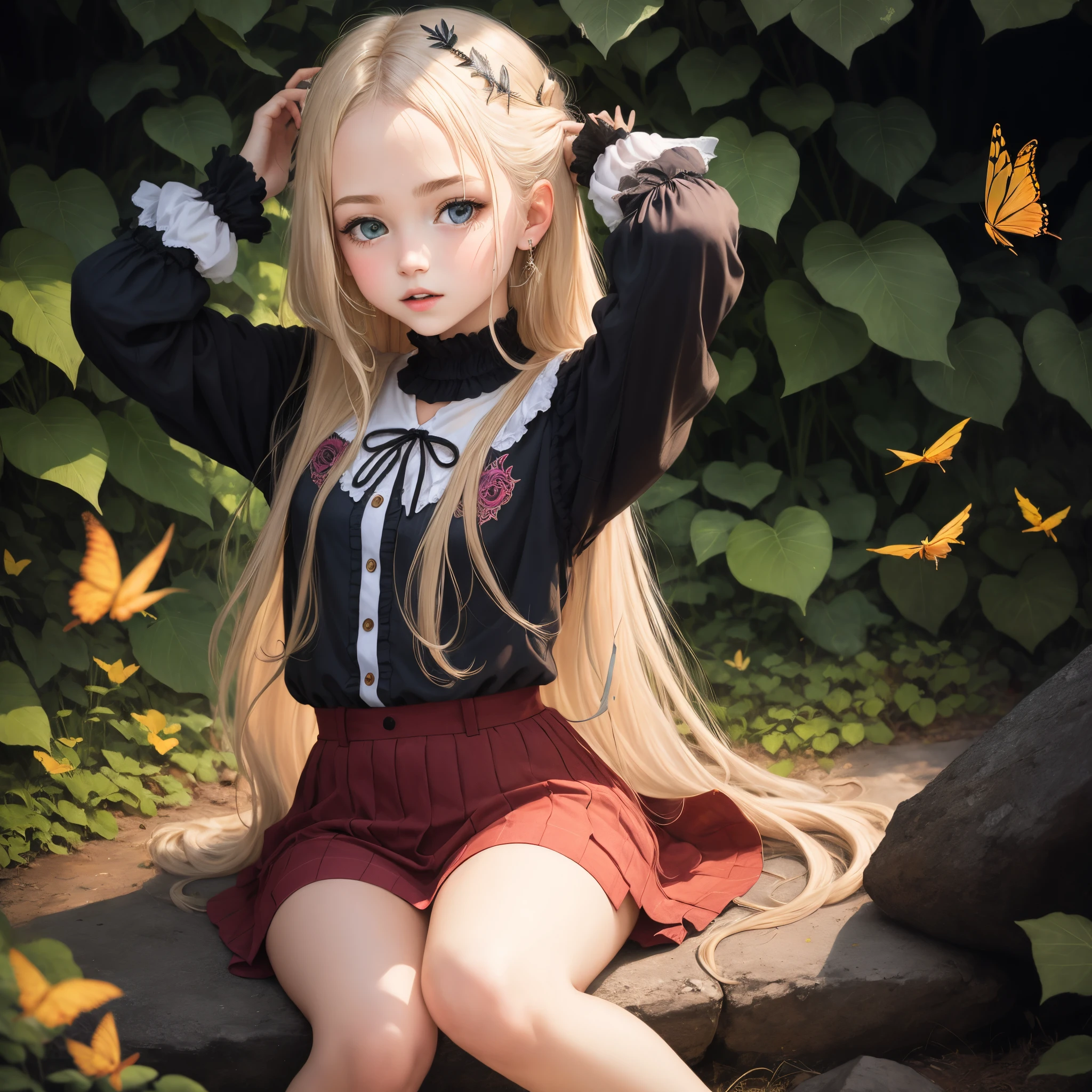 butterflys々Feathers of s girl Fantasia portraitures shiny long hair blonde Change the pose of the girl in the photo above