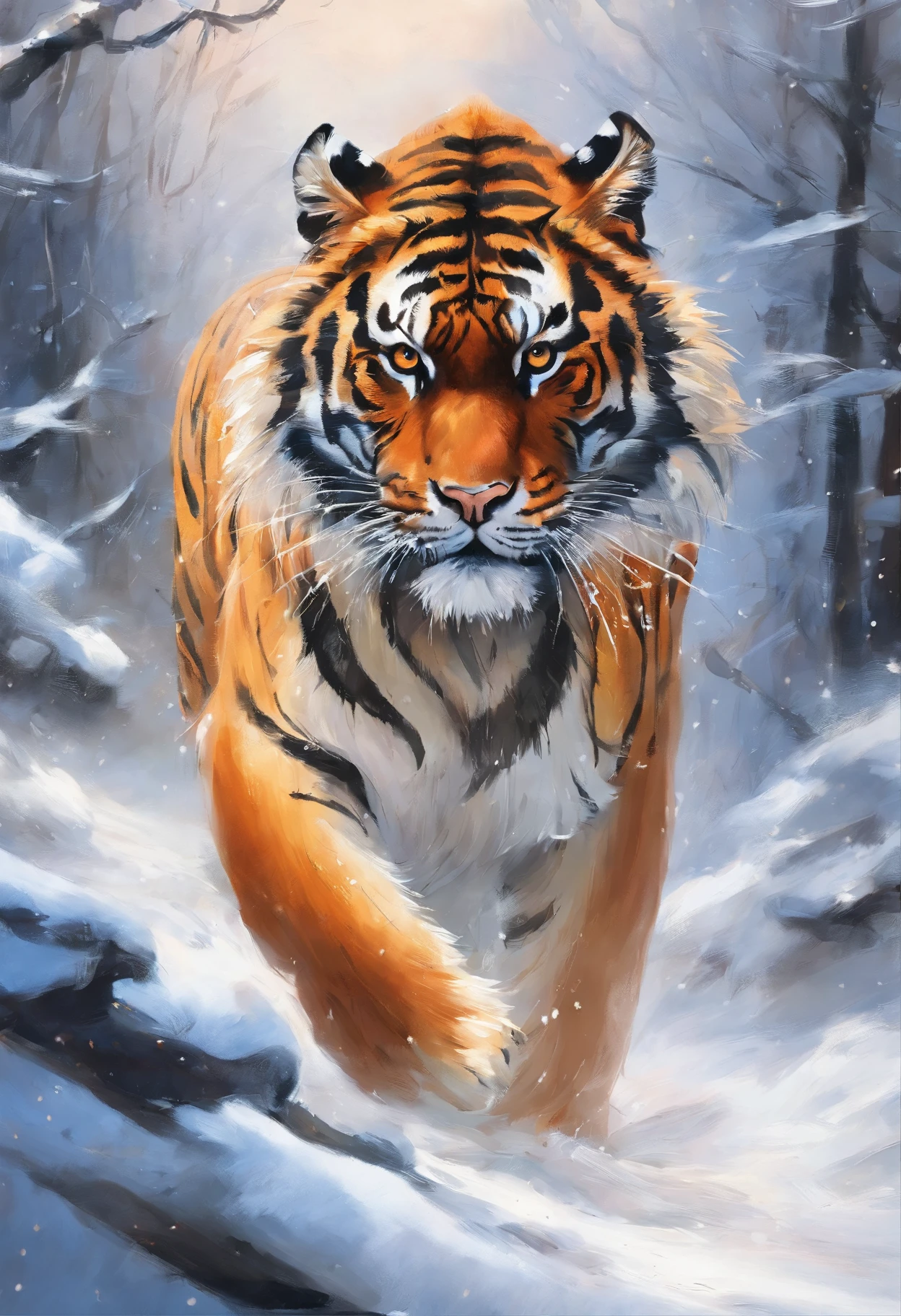 Traditional chinese painting,artistic conception,Oyuki,Tiger walking on snow,8K分辨率,Super meticulous