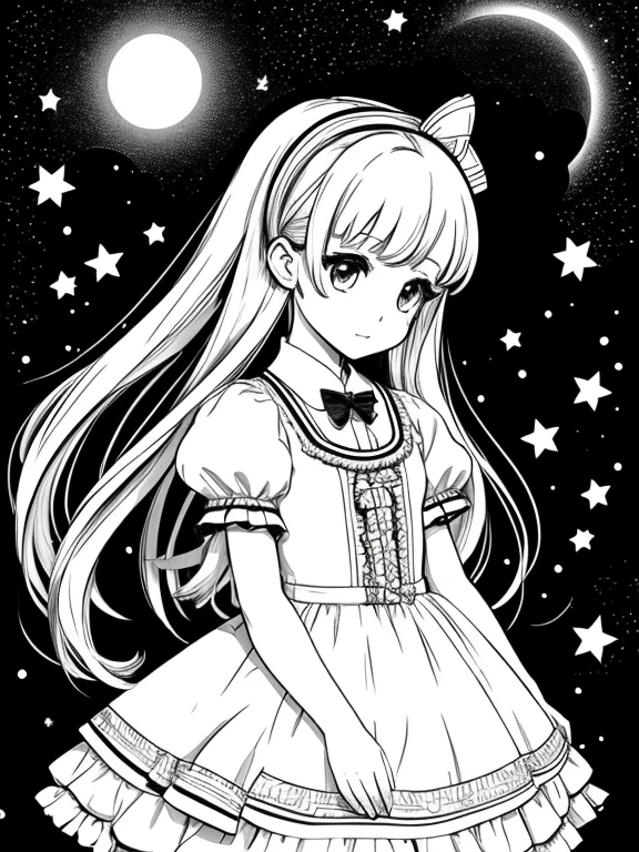 Black and white stick figure 1 girl with medical hospital in background, loli in dress with nurse accessories, its fine ink line art, comic style, portrait head to feet, of the anime girl, cute face, big eyes long lashes, kawaii style accessories cute sanrio resin charms, hair accessory, ruffle, star, moon, pastel light yellow light pink colors, illustration in the style of menhera lolita on X Twitter, lolita glam, art by Spin@Mail order from 20:00 on the 19th🌷/2 volumes of works on sale now on X twitter, by apollonia saintclair, beautiful line art, black and white comic style, manga style, manga art style, pencil and ink caricature drawing, black and white coloring, flat colours, detailed, attention to detail, 8k