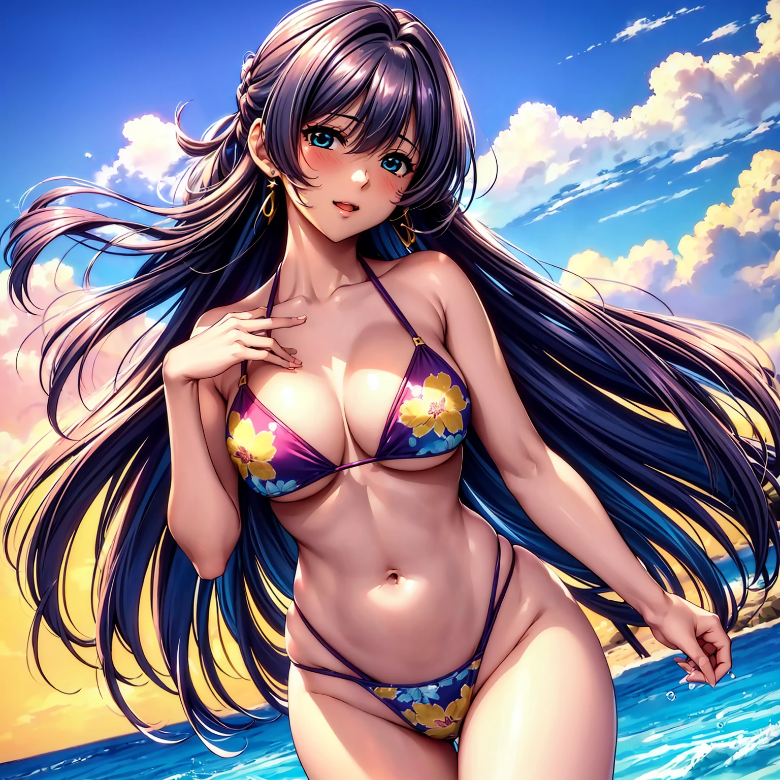(top quality picture、masterpiece level、very high res、超A high resolution,High quality detailing)、(A 24-year-old beautiful girl with perfect and ultimate beauty..,beautiful breasts and figure,Beautiful body,美丽的面容,Strong-willed eyes:1.5)、(There are many variations of hairstyles,Bangs are neatly arranged,long straight hair on the side,Beautiful hair:1.2),lifelike textures,Beautiful colors,(Wearing a beautiful colored bikini swimsuit,Brightly colored bikini swimsuit,Wear a bikini swimsuit with beautiful colors and patterns,Wear bikini swimsuits with beautiful colors and patterns:1.2),Have a bright smile,line of sight,Mouth opens,(The wind is blowing,Hair flutters under the influence of the wind:1.2),fantastic night sky and moon,Outdoor pool,Night Pool,(The whole body,accurate anatomy、extremely detailed picture、Accurate images、Perfect Image 1.5)、beautiful anime woman, Beautiful Art Style, an animated character、(The whole picture、Detailed picture、Defect-free images、natural soft light、beautiful image),(Best Shot 1.2)