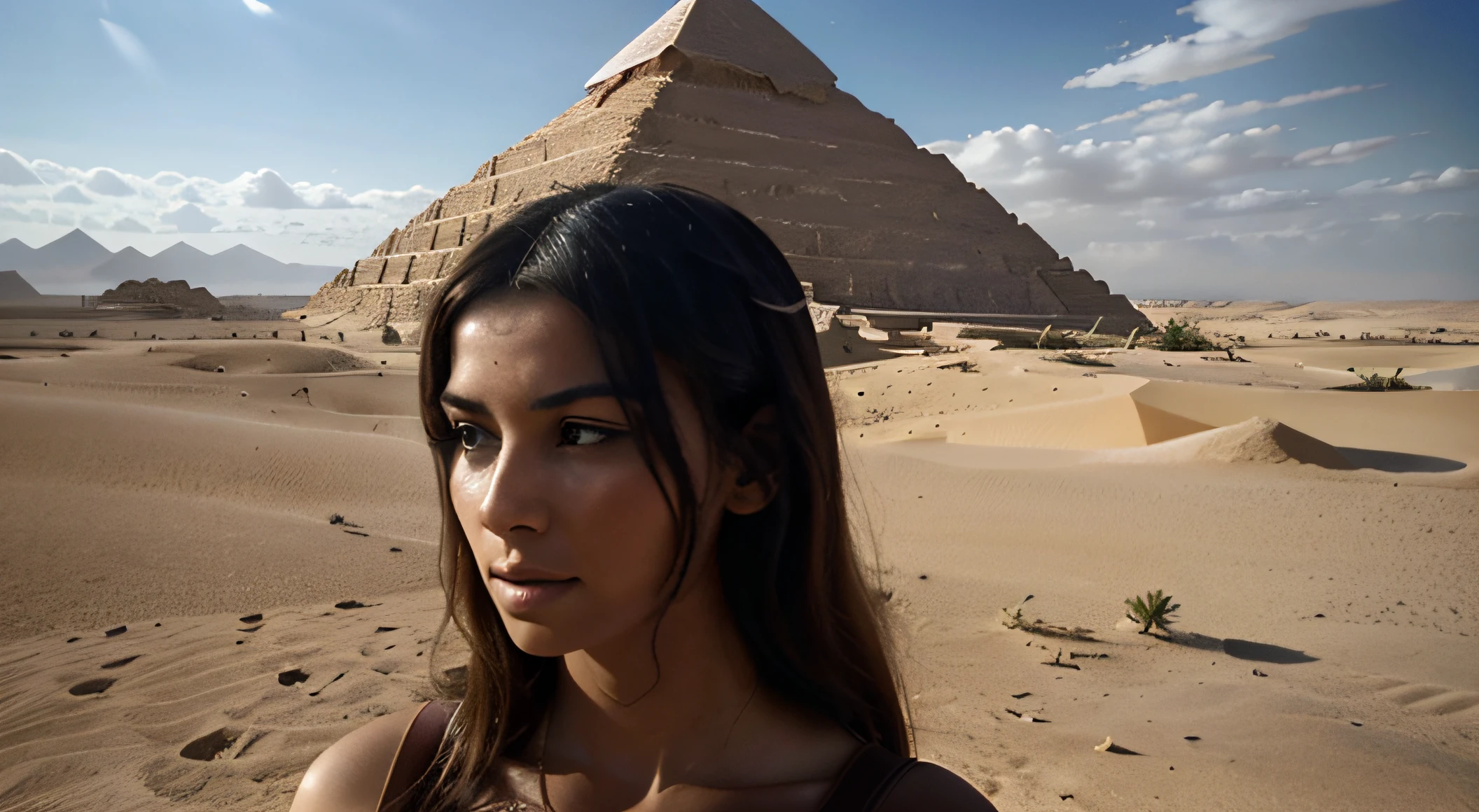 (high quality, 4k, 8k, highres, masterpiece), ultra-detailed, medium shot (realistic, photorealistic, photo-realistic), ancient egyptian pyramid being build , ancient egyptian laborers working around the pyramid, desert, mystical aura, majestic, desert surroundings, palm trees in the distance, impressive architecture, ancient charm, fantasy concept, landscape, beauty in simplicity, romantic setting, element of mystery and awe, captivating, shot from below