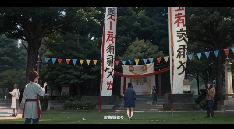 People walking in the park,Background banners and flags, Scenes from live-action movies, Still from live-action movies, screenshots from movies, Highlight scenes from the movie, screenshots from movies, Opening scene, japanese live action movie, stills from movies, 35mm —w 1920 —h 1080, movie screen shot