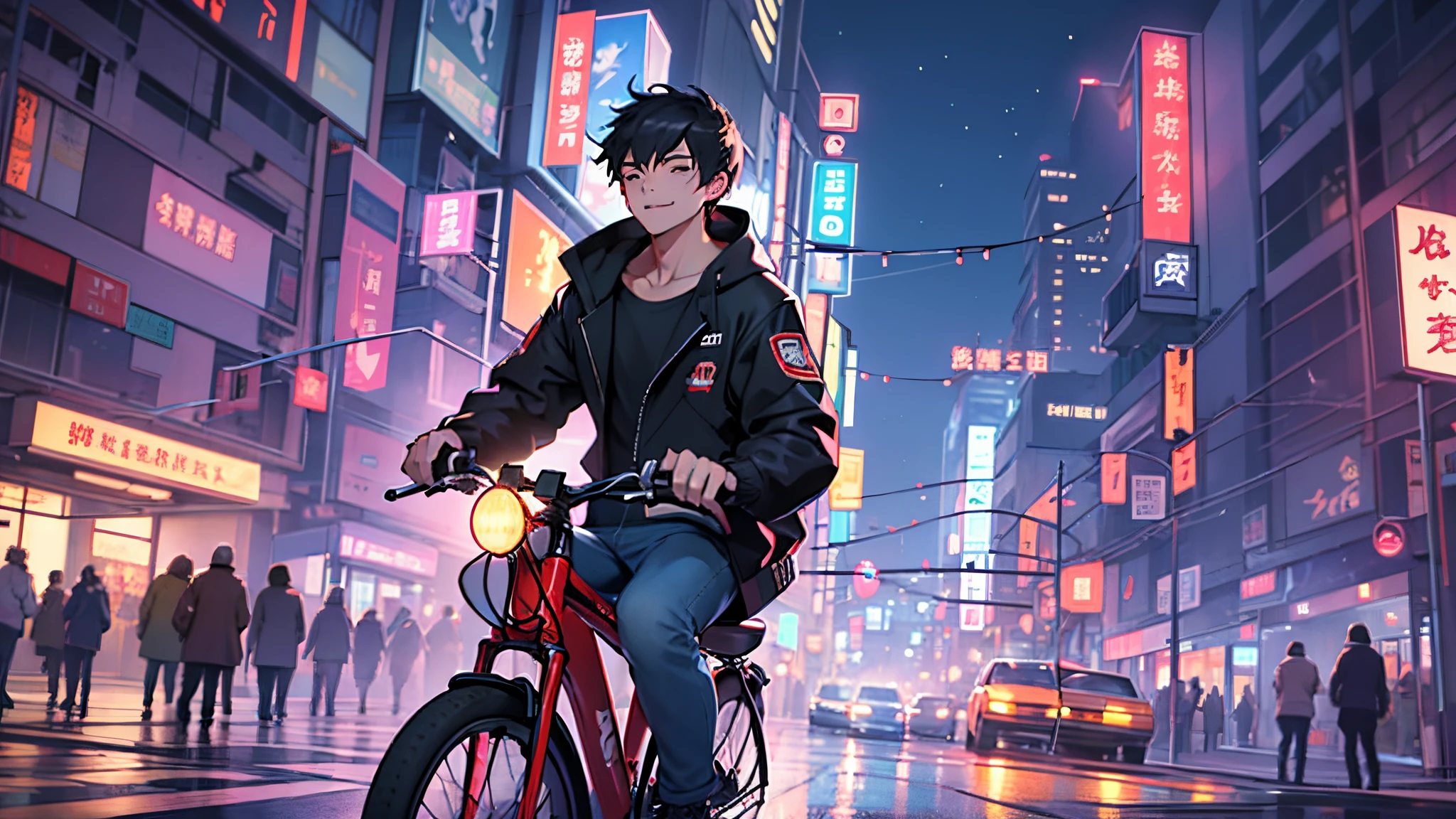 Imagination Unleashed: Dressed in a coat, Li Tian glances at the computer screen with the intriguing alias "Enchanting Fairy," a mischievous smile playing on his lips. He swiftly shuts down the computer and heads out the door. Cinematic Lighting: The night, bathed in the glow of neon lights, hums with the bustling traffic of Bohai City. Li Tian chuckles at his own thoughts, "You have cars, but so do I." Anime Style: Riding a rented bicycle, Li Tian speeds towards the Bohai City's western beach. Sinister thoughts cross his mind, "Does she like the outdoors?" --auto --s2
