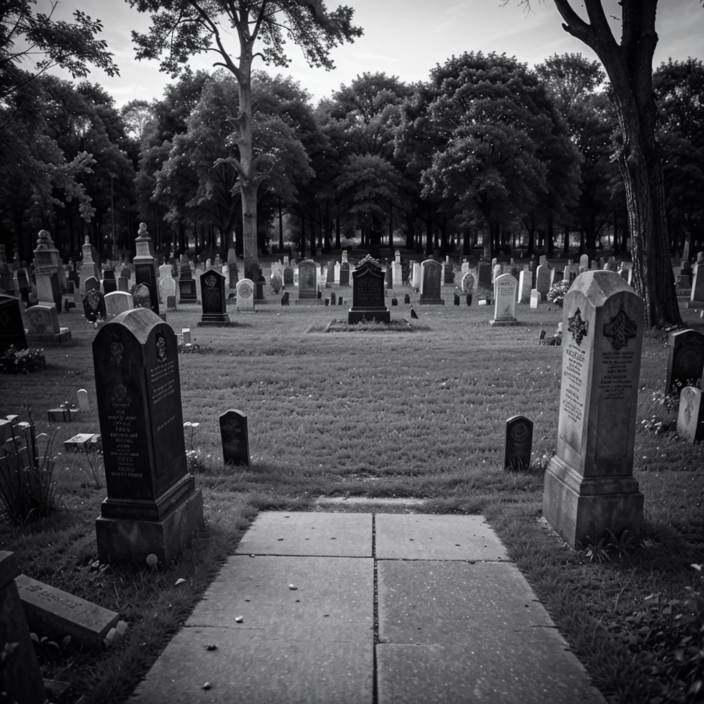 Create a black and white gothic style cemetery