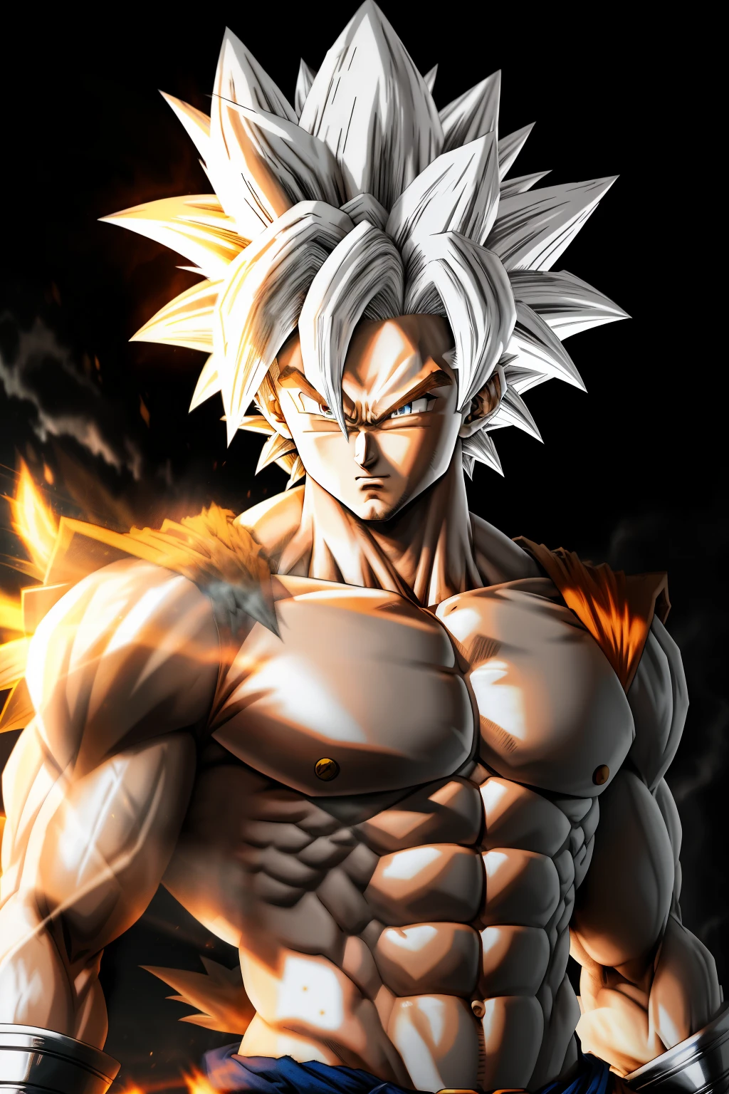 Masterpiece, best quality, Goku, Super Saiyan, silver-white hair