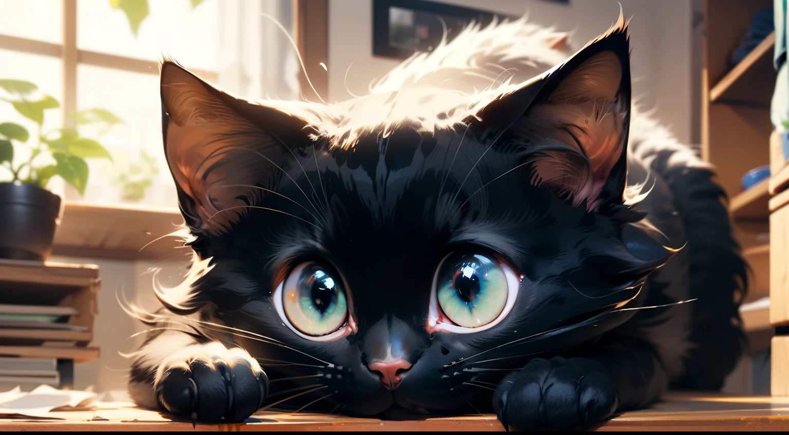 Perserkatze, MG mao, (Grilanco-Ohren: 1.3), schwarzes Gesicht, strukturiertes Gesicht, mittellange Schnurrhaare, sehr flauschig, Exquisite Optik, hight resolution, Master Pieces, blaue Augen, ohne Menschen, tierischer Fokus, Offener Mund, Blick auf den Betrachter, schwarze Katze, very sweet, gesicht zentriert im bildmittelpunkt, katze schaut in kamera, gesicht bedeckt fast ganzes bild