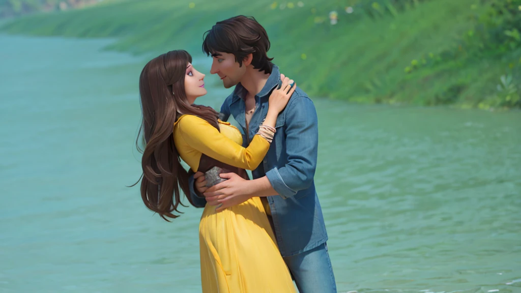 Masterpiece, highly detailed, best quality, 4k of the attached picture * ( a woman and a man looking to each other) * ( make the faces clear)