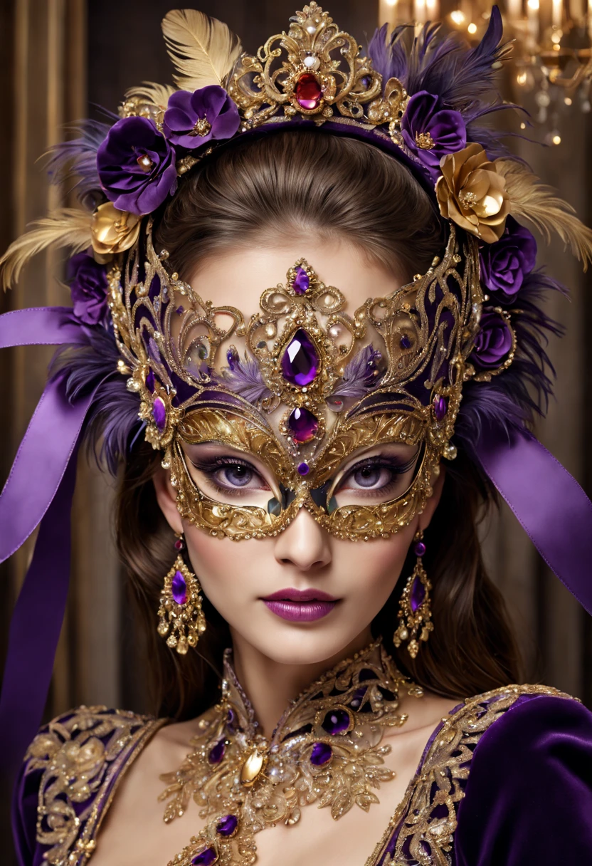 (best quality,highres,masterpiece:1.2),luxurious Christmas mask,beautifully crafted mask,golden accents,detailed design,glimmering decorations,exquisite materials,embellished with crystals,elaborate feathers,sparkling gemstones,meticulous craftsmanship,intricate patterns,ornate decorations,lavish embellishments,opulent colors,elegant lace trim,elaborate filigree,touch of glamour,festive and extravagant,rich textures,dazzling display of opulence,luxurious velvet fabric,extravagant silk ribbons,shimmering sequins,royal purple and gold color scheme,radiant and stunning,gorgeous and decadent,charming and enchanting,mesmerizing and alluring,eye-catching and sophisticated,unforgettable and glamorous.