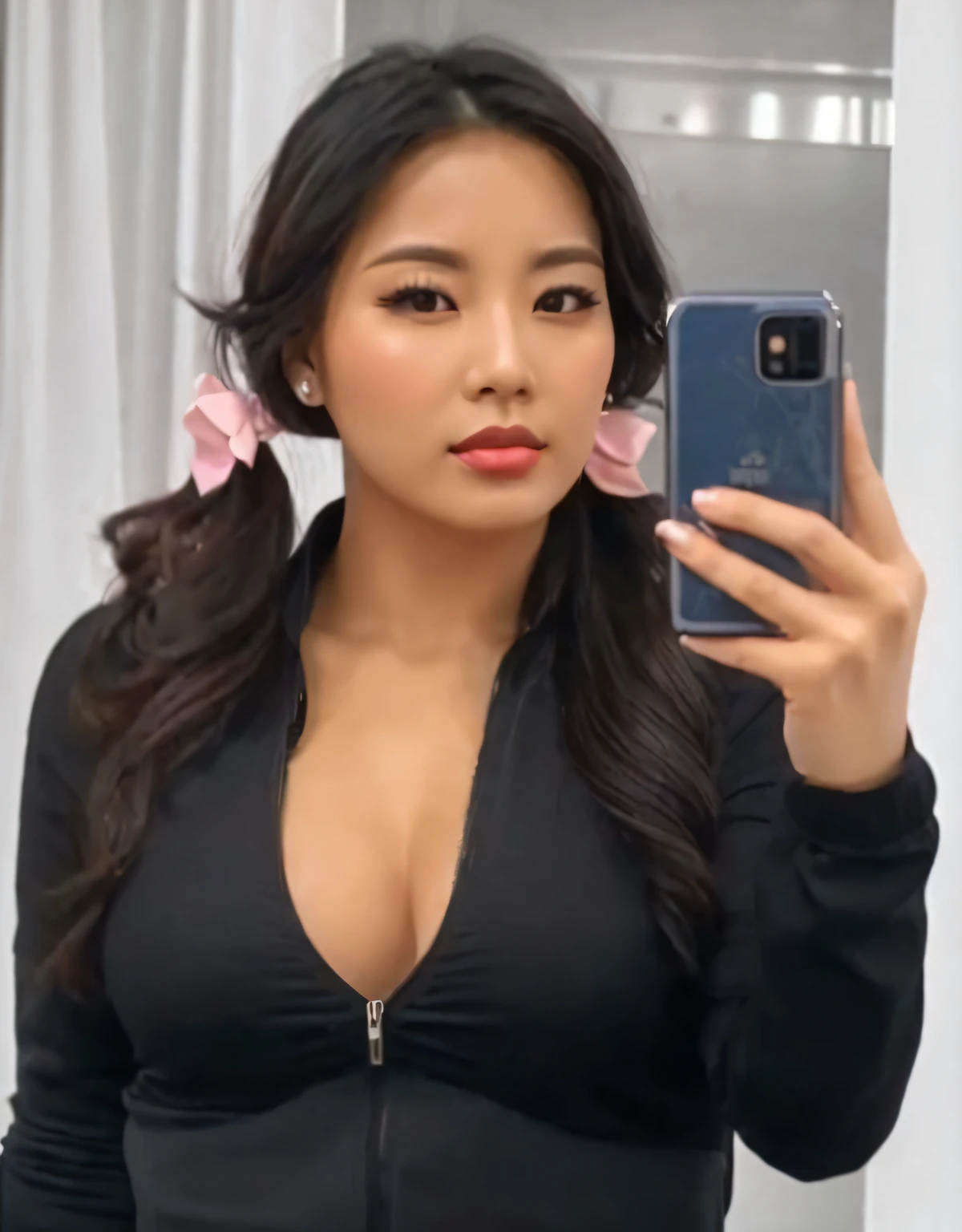 araffe woman taking a selfie in a black top, an asian woman, a young asian woman, gorgeous young korean woman, asian features, beautiful south korean woman, sexy look at the camera, young cute wan asian face, korean woman, south east asian with round face, gemma chen, young asian woman, korean girl, beautiful asian girl