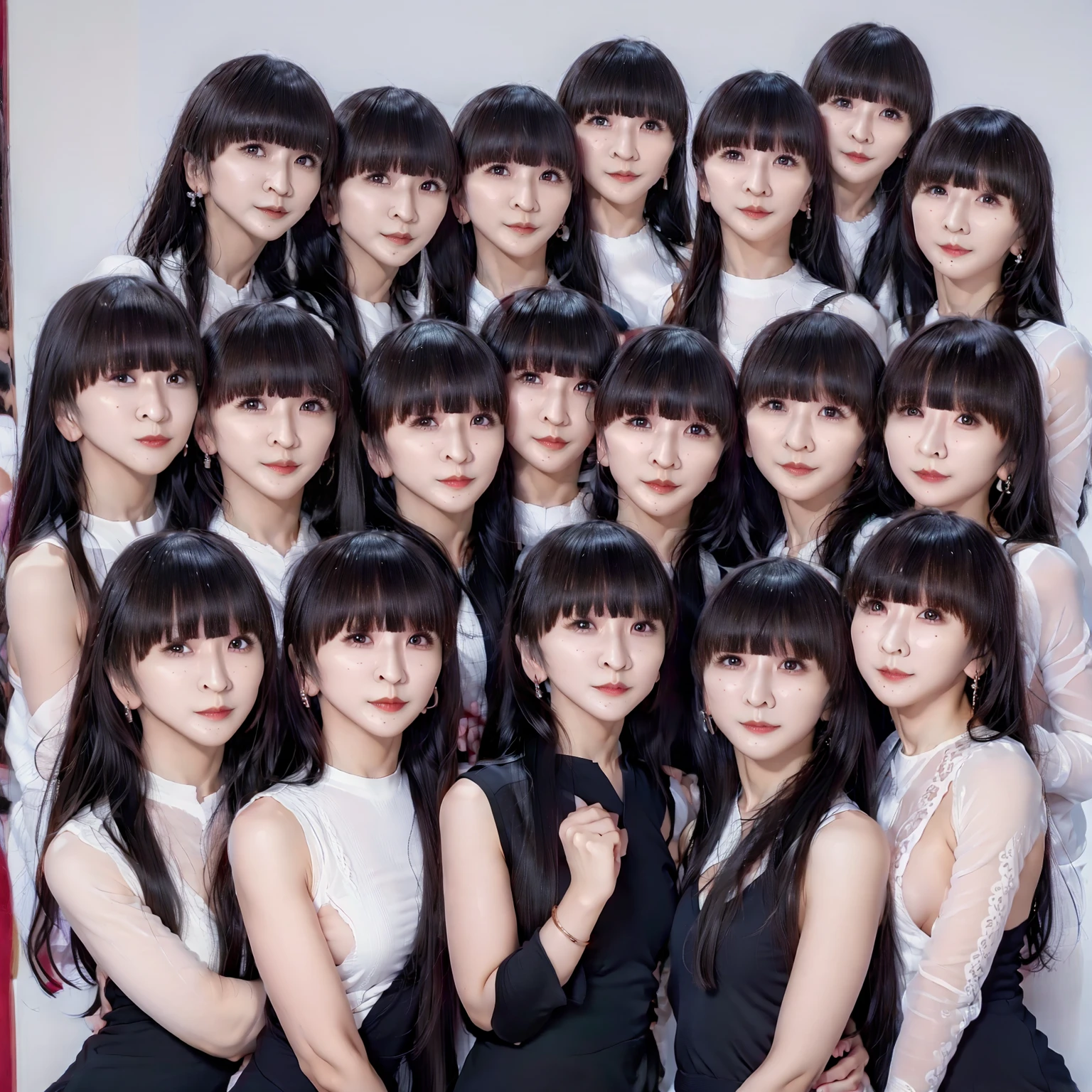 Raw photo、(((multiple girls))),((((6+girls)))),((((10girls))))、((((10 girls))))、Women only、The same face、matching school uniform、6 years old、Long black hair、10 cute girls going to school、a smile、Commuting to school、elementary student、((School route))、selfee、same person