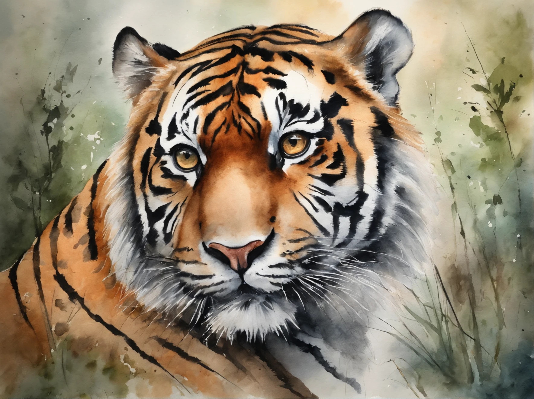 Traditional chinese painting,artistic conception,Oyuki,tiger walks on ssen,8K分辨率,Super meticulous