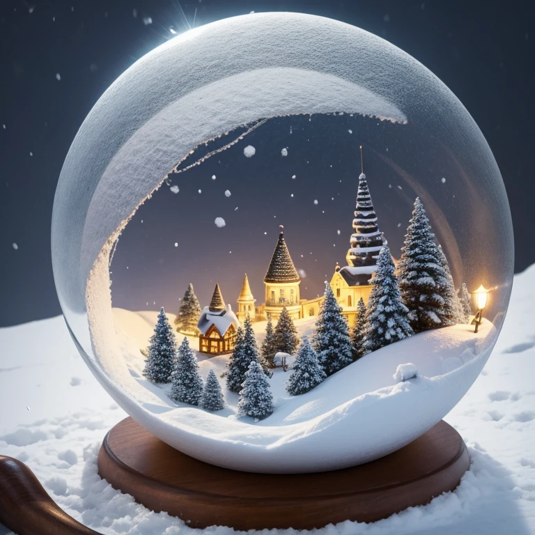snow bowl, Super Quality,Very sophisticated、with an intricate,microcosm,(new year elements under macro lens),Snow Crystal、lamplight,Presenting a unique micro perspective,new year atmosphere,Warm color palette