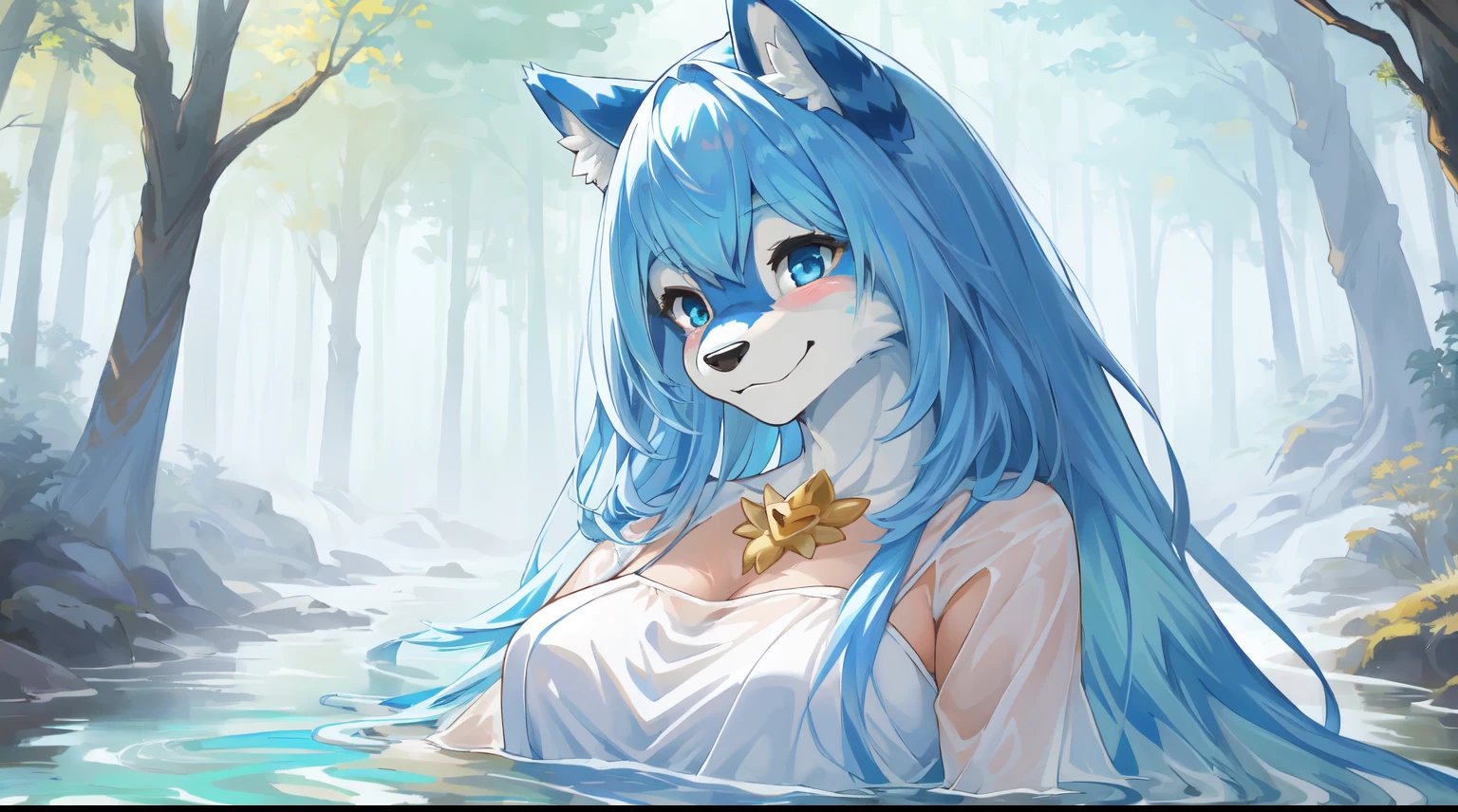 (Anthro furry girl), (blue fox girl), open grassy field, nude, Yuri, purple colored skin, deep blue colored skin, pink colored hair, blue colored hair, purple colored hair, dominant expression, blue colored fox ears, fox ears, fox snout, fox face, blue colored fox nose, long blue hair, futa, futanari, futa, gigantic blue colored penis, blue colored nipples, clear latex, clear latex skin