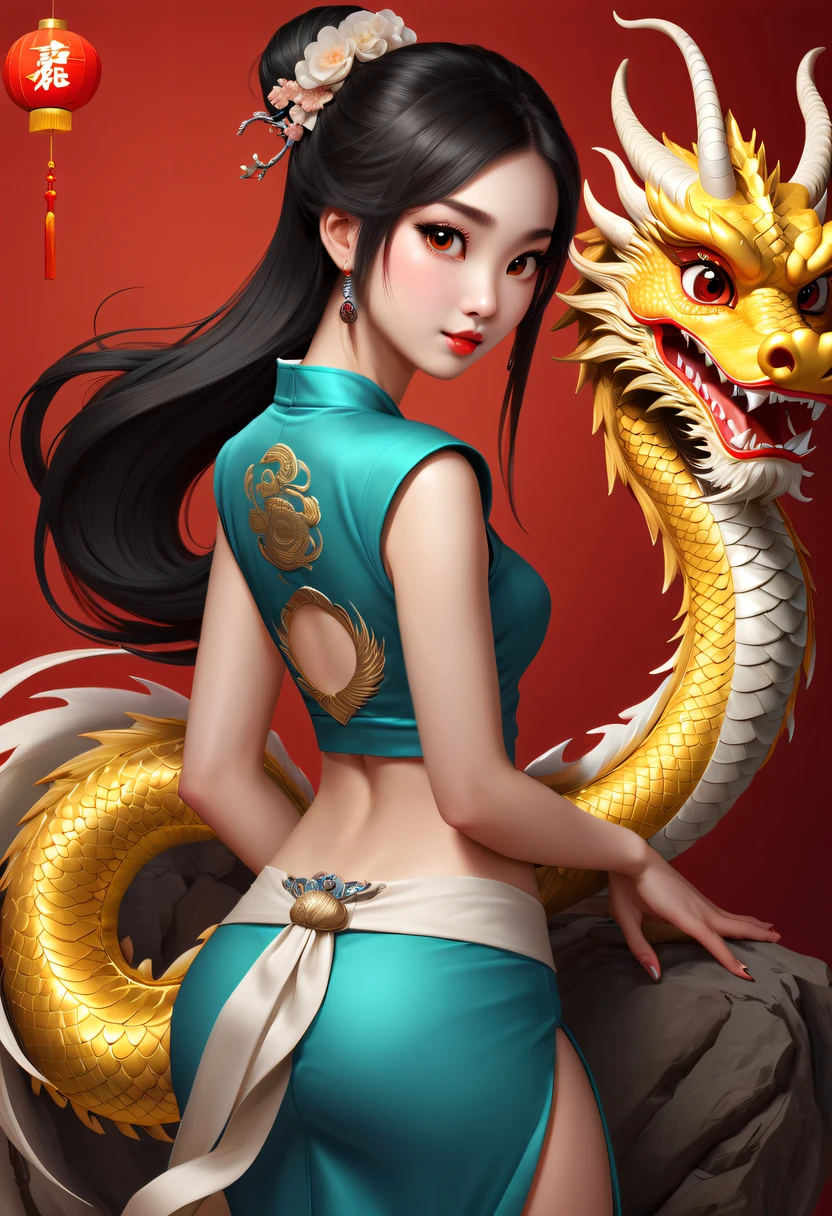 masterpiece, best quality, making friends with the Chinese dragon, fun, happy, bright, loong,
