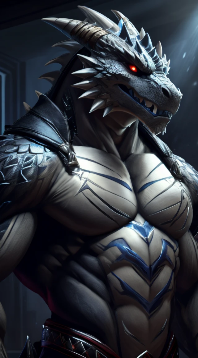 a lizardman, from cryptid academia, grinning lasciviously, grinning sinisterly, anthro lizard, inspired by Ryūsei Kishida, thertrevkaiser, muscular, black body, gray belly, scales on body, claws, red eyes, blue tongue, teeth, gray paws, fit, abs, smooth body, scales on belly, illustration, (best quality, 4k, highres, masterpiece:1.2), ultra-detailed, realistic, horror, sharp focus, runes on body