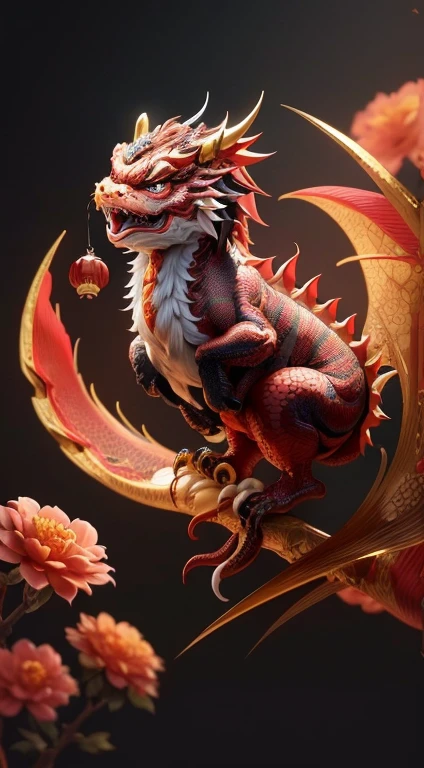 A Chinese dragon, Cute and cute, tchibi, Chinese New Year, dynamicposes, enhancer, iintricate, (Best quality at best, tmasterpiece, Representative Works, offcial art, professional, Unity8k wallpaper:1.3)