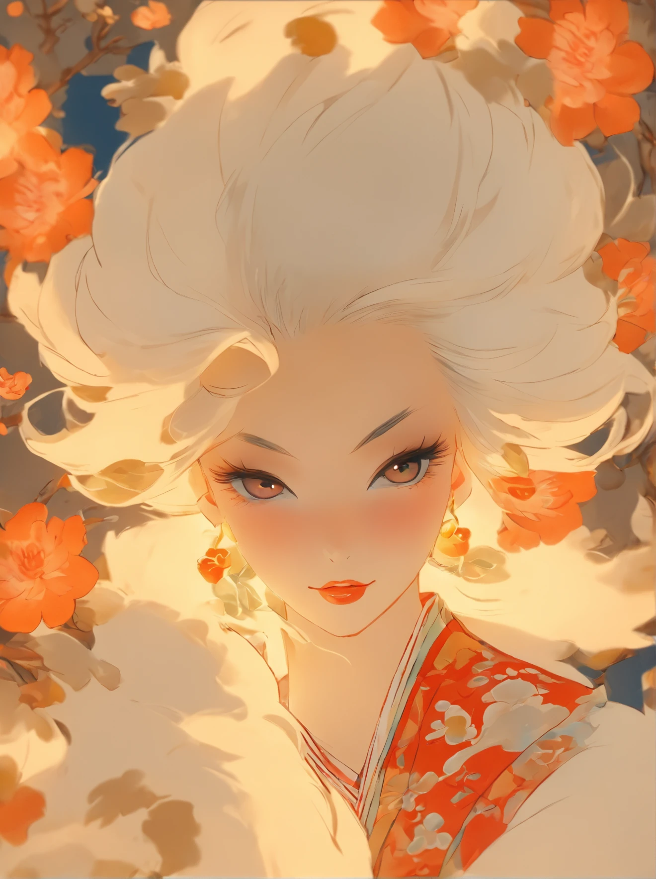 Traditional chinese painting，artistic conception，（（（Oyushi cover）），white fox，closeup cleavage，8K分辨率，Super meticulous