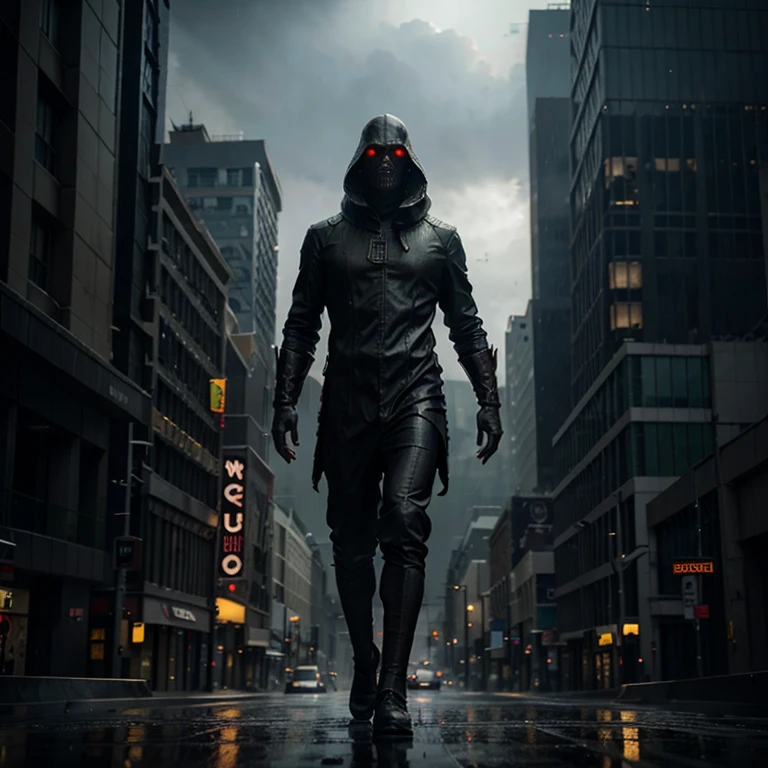 It can't rain all the time. A Photorealistic Hyper-Detailed Rendering Sinister and dark colored ,a huge giant highrise alien creature walking over the city  City Ruined by , Dark Fantasy, Eerie yellow Ambience, Unreal Engine 5, horror, high resolution, detailed digital art, painting by Vladimir Manyuhin, Greg Rutkowski, and Anne Stokes, unreal Engine, 8k