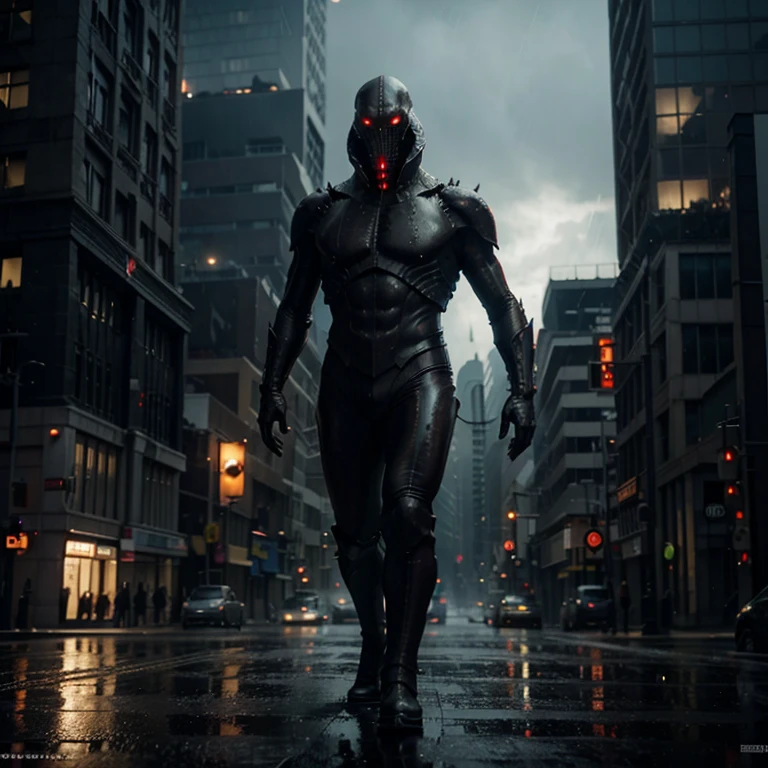 It can't rain all the time. A Photorealistic Hyper-Detailed Rendering Sinister and dark colored ,a huge giant highrise alien creature walking over the city  City Ruined by , Dark Fantasy, Eerie yellow Ambience, Unreal Engine 5, horror, high resolution, detailed digital art, painting by Vladimir Manyuhin, Greg Rutkowski, and Anne Stokes, unreal Engine, 8k