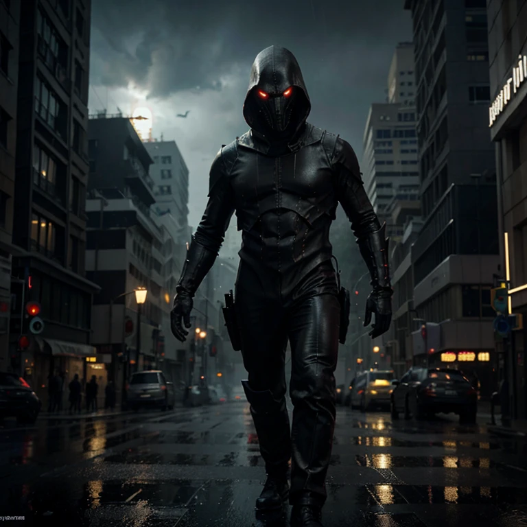 It can't rain all the time. A Photorealistic Hyper-Detailed Rendering Sinister and dark colored ,a huge giant highrise alien creature walking over the city  City Ruined by , Dark Fantasy, Eerie yellow Ambience, Unreal Engine 5, horror, high resolution, detailed digital art, painting by Vladimir Manyuhin, Greg Rutkowski, and Anne Stokes, unreal Engine, 8k