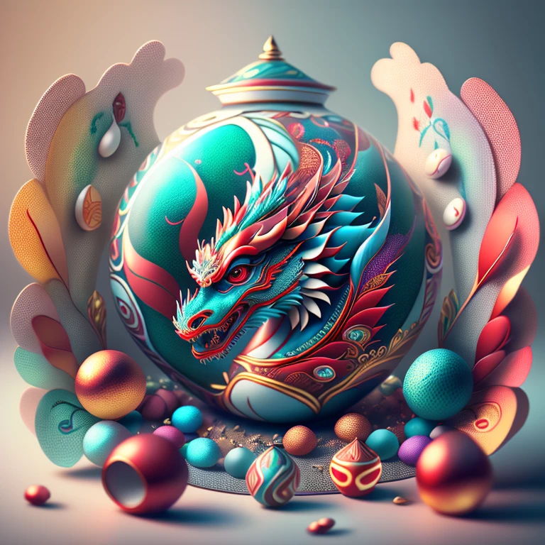 Full scene. Main subject: Chinese dragon and Chinese dragon and more Chinese dragon. Details: Chinese ornamentation, capsuled, pills, highly capsuled, trend on behance 3 d art, stunning Chinese artwork, extremely high quality artwork, beautiful artwork, colorful hyperrealism, beeple colors, red, brown, grey, (best quality,4k,8k,highres,masterpiece:1.2),ultra-detailed,(realistic,photorealistic,photo-realistic:1.37),HDR,UHD,studio lighting,ultra-fine painting,sharp focus,physically-based rendering,extreme detail description,professional,vivid colors,bokeh. Attention：Original art by Tupu.