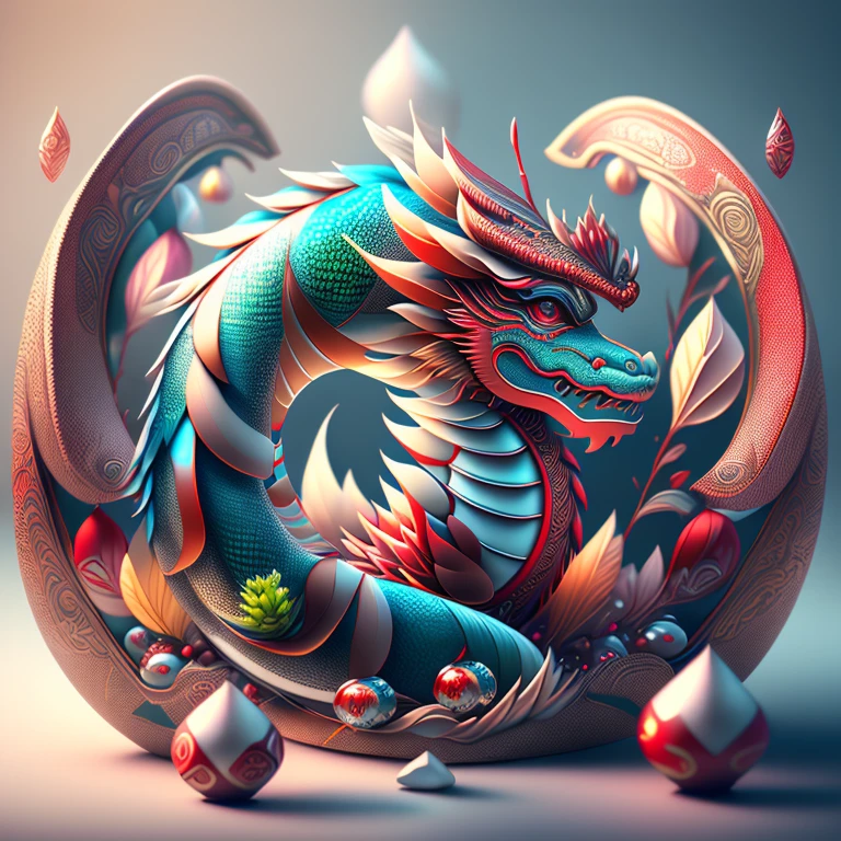 Full scene. Main subject: Chinese dragon and Chinese dragon and more Chinese dragon. Details: Chinese ornamentation, capsuled, pills, highly capsuled, trend on behance 3 d art, stunning Chinese artwork, extremely high quality artwork, beautiful artwork, colorful hyperrealism, beeple colors, red, brown, grey, (best quality,4k,8k,highres,masterpiece:1.2),ultra-detailed,(realistic,photorealistic,photo-realistic:1.37),HDR,UHD,studio lighting,ultra-fine painting,sharp focus,physically-based rendering,extreme detail description,professional,vivid colors,bokeh. Attention：Original art by Tupu.